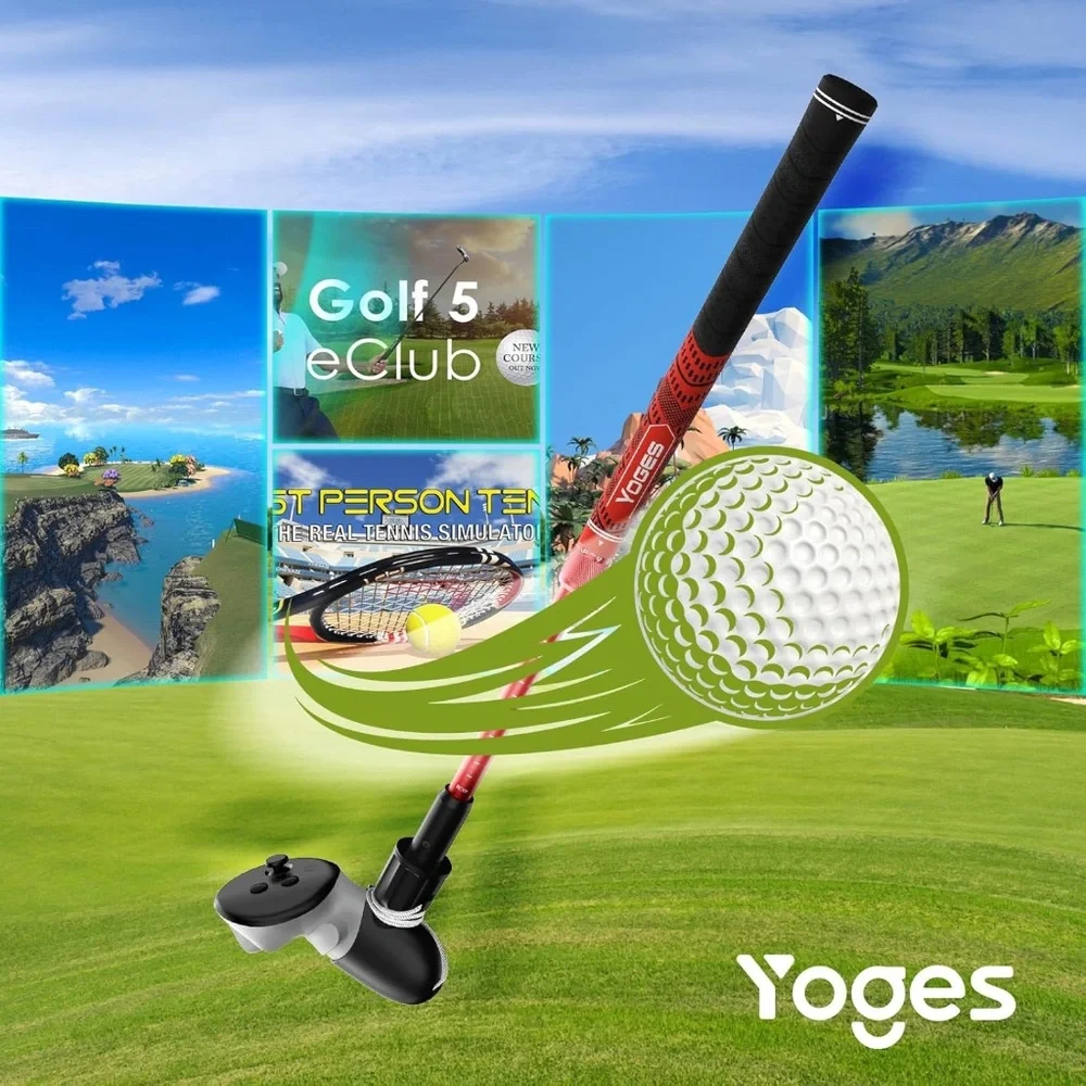 YOGES Adjustable Length VR Golf Club Handle for Meta For Quest 3 or 2 Black/Red